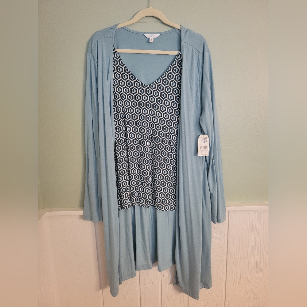 Blue Cardigan and Geometric Top Set